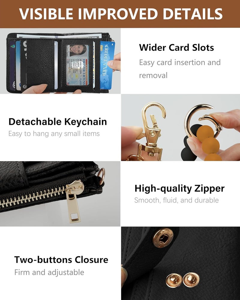 Sunpour Small Wristlet Wallets for Women Keychain Wristlet Wallet RFID Blocking Key Chain Wallet With Zipper Coin Pocket,2 Id Window (Brown＆Black) - Image 5